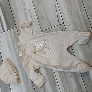Bebe Bonito striped footed sleeper & hat sz 3-6m